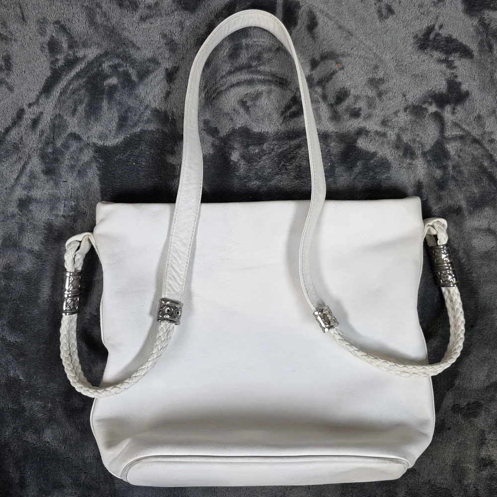 Fossil White Shoulder Bag with Braided Handles Genuine Leather.